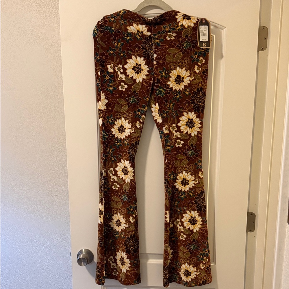 Shyanne Western Brown and Blue Floral Bell Bottom Pants